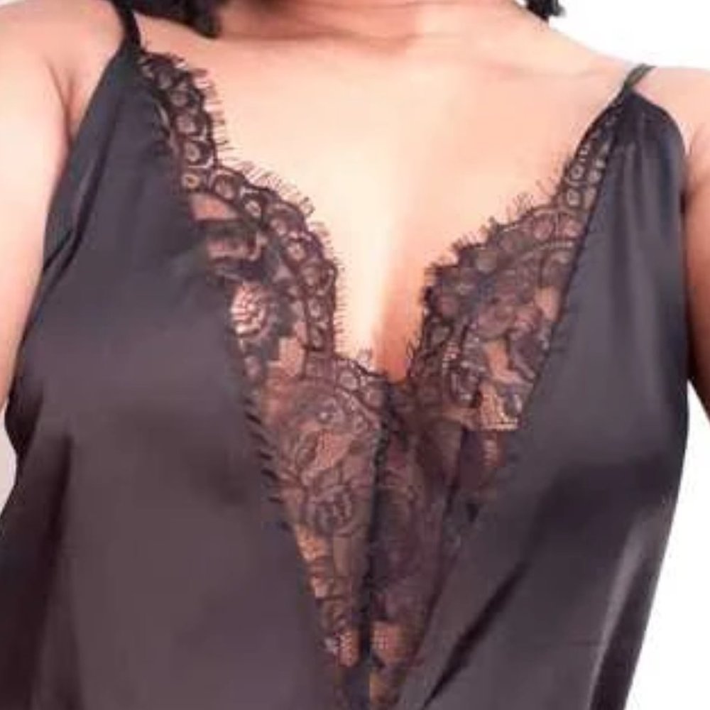 Eyelash Lace Trim Satin Cami Top - Picture 6 of 7